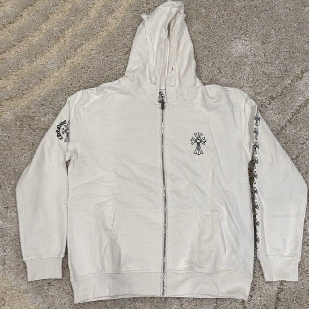 Chrome Hearts White Cross Logo Pullover Hoodie for Men Size Large